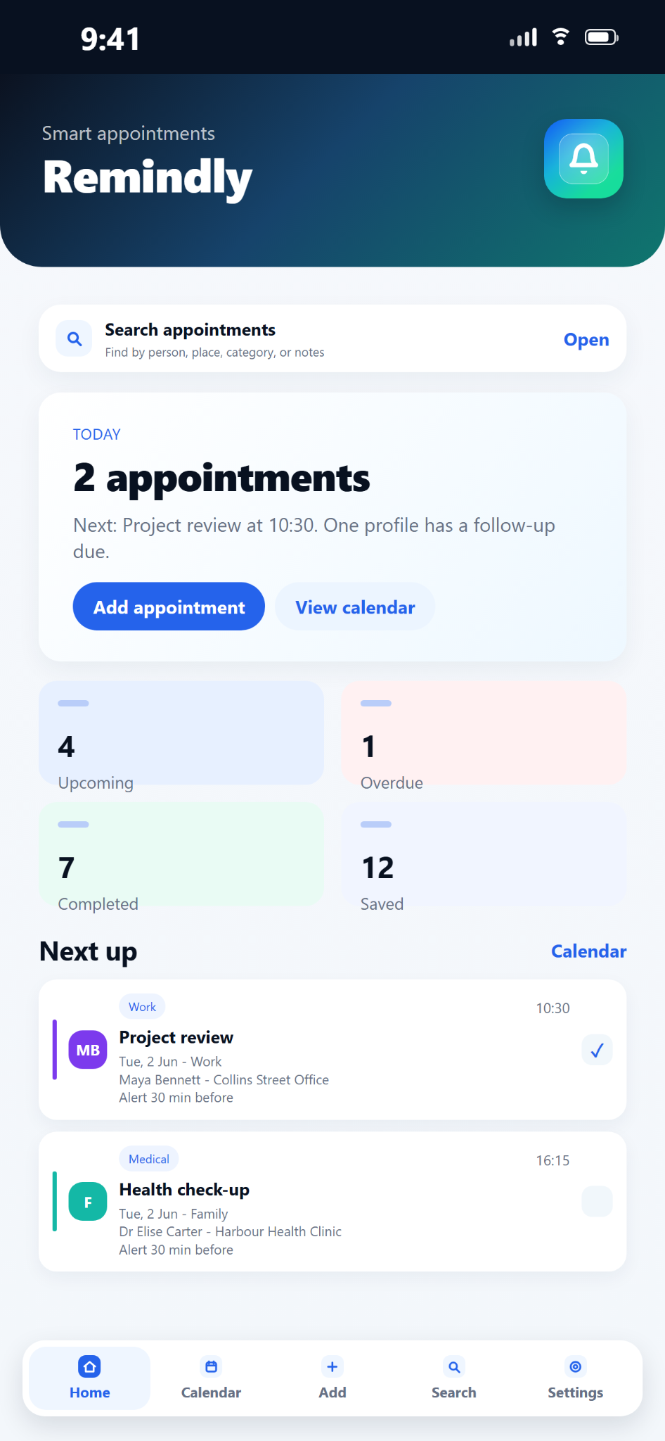 Remindly app screen preview